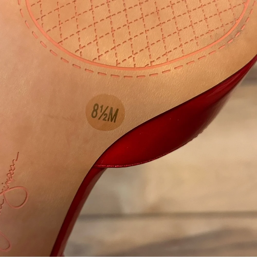 Jessica Simpson Red Patent Strap 3.5 inch Heels - Picture 5 of 9